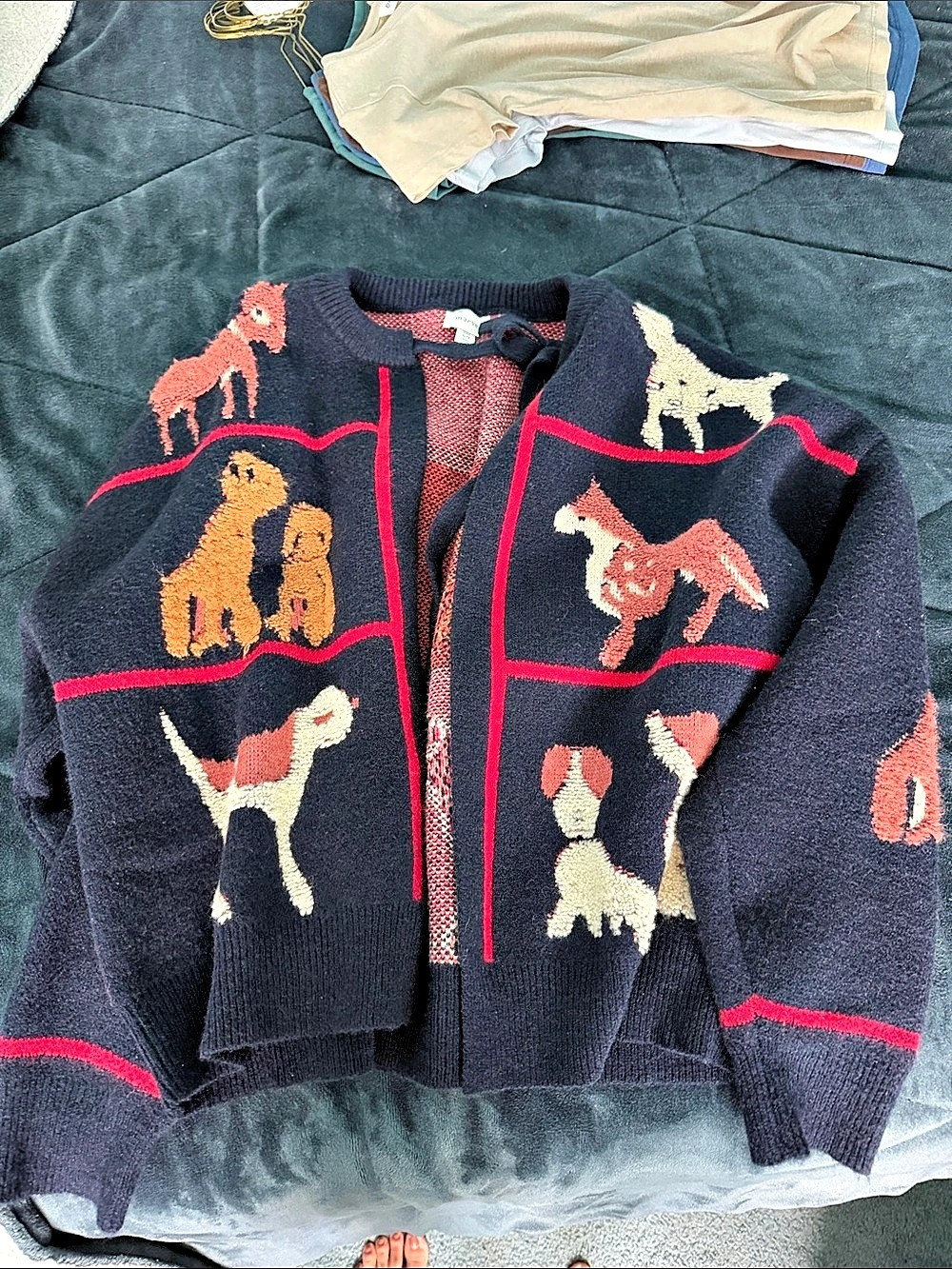 maeve Dogs Tie-Front Cardigan Sweater Blue & Red bought at Anthropologie never w